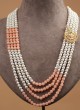 White And Peach Color Four Layered Pearl Mala